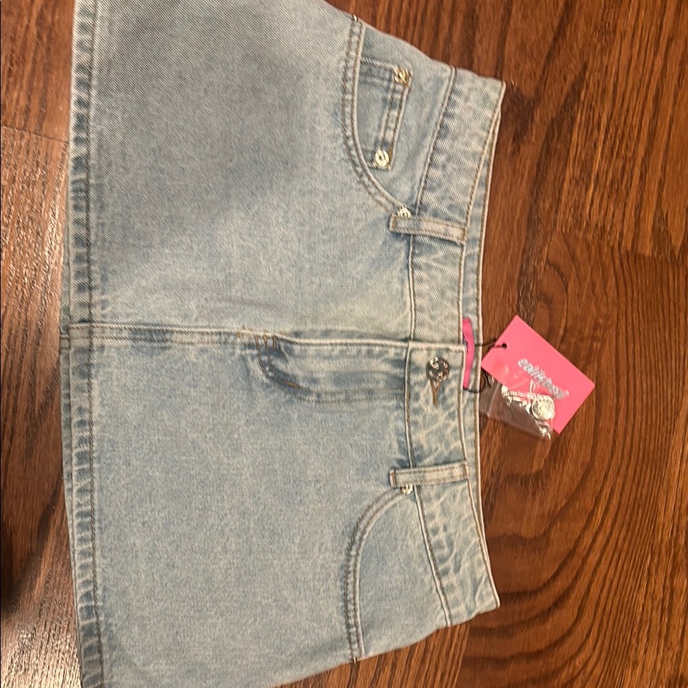 Edikted Light Blue Denim Mini Skirt